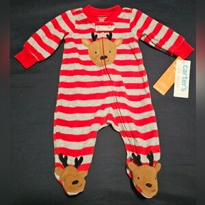 NWT Carter's red striped Reindeer fleece Sleep 'n Play  pajamas sleeper pjs